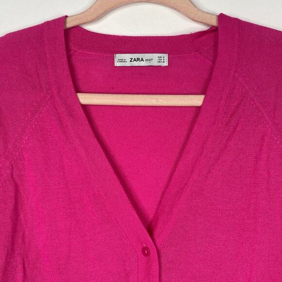 2/$30 ZARA V-Neck Crop Cardigan Small Fuchsia Button Front Long Sleeve #6096 - Picture 4 of 13